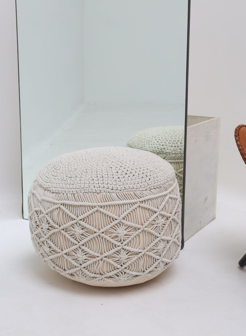 Ramsha Natural White Decorative Pouf for Living Room – PF-155 (50x50x30cm) - Image 1