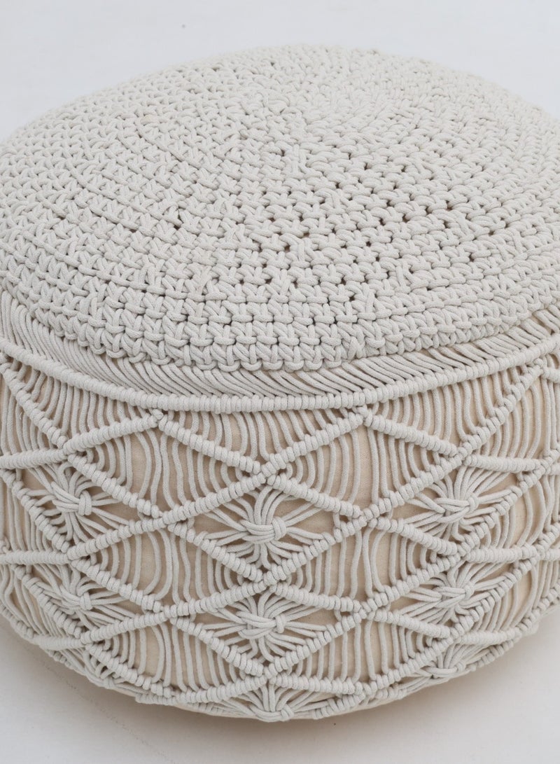 Ramsha Natural White Decorative Pouf for Living Room – PF-155 (50x50x30cm) - Image 5