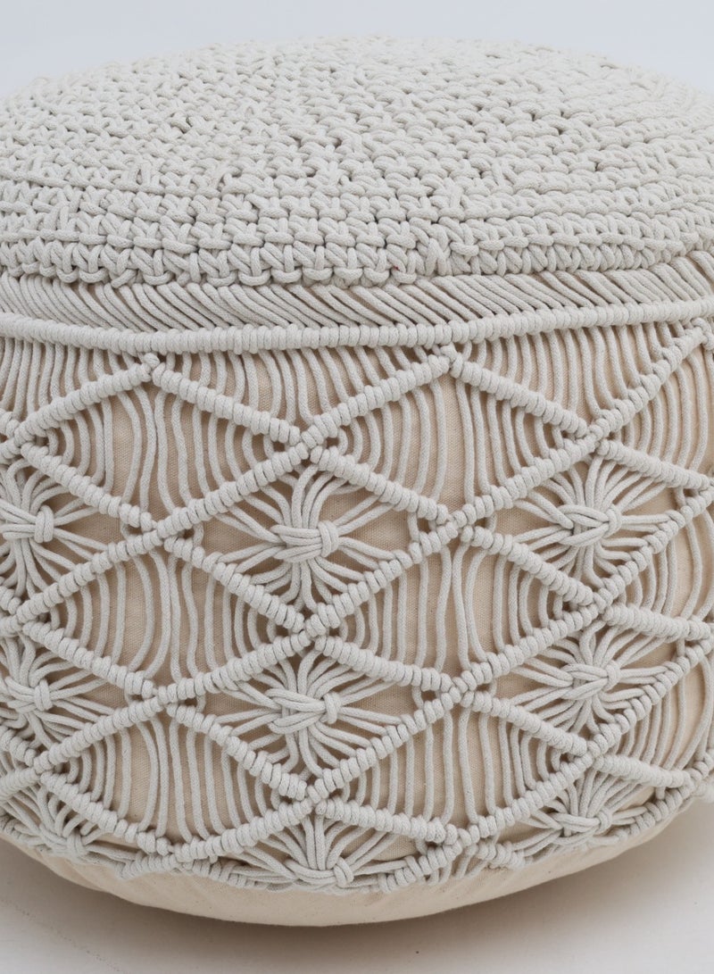 Ramsha Natural White Decorative Pouf for Living Room – PF-155 (50x50x30cm) - Image 2