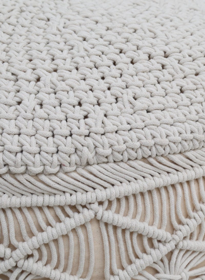 Ramsha Natural White Decorative Pouf for Living Room – PF-155 (50x50x30cm) - Image 3