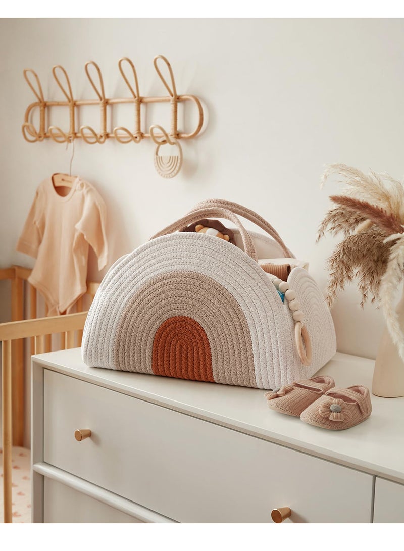 منظم حفاضات الأطفال، سلة حفاضات من حبل القطن، سلة كبيرة لحفلات استقبال المواليد للأولاد والبنات، هدية لقائمة حفلات استقبال المواليد، سلة أساسيات المواليد، قوس قزح الأرضي - Image 5