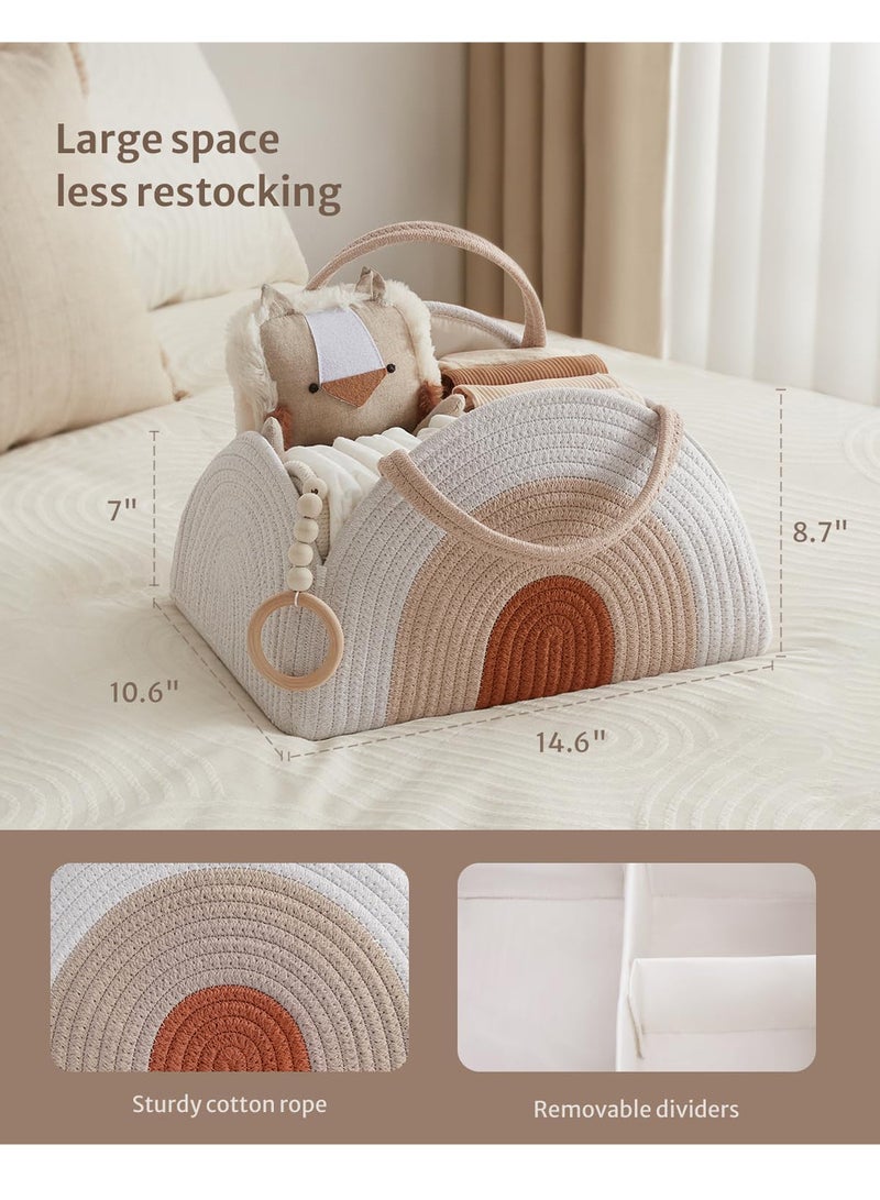 منظم حفاضات الأطفال، سلة حفاضات من حبل القطن، سلة كبيرة لحفلات استقبال المواليد للأولاد والبنات، هدية لقائمة حفلات استقبال المواليد، سلة أساسيات المواليد، قوس قزح الأرضي - Image 3