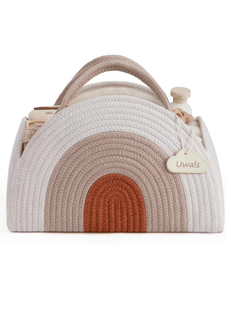 منظم حفاضات الأطفال، سلة حفاضات من حبل القطن، سلة كبيرة لحفلات استقبال المواليد للأولاد والبنات، هدية لقائمة حفلات استقبال المواليد، سلة أساسيات المواليد، قوس قزح الأرضي - Image 1