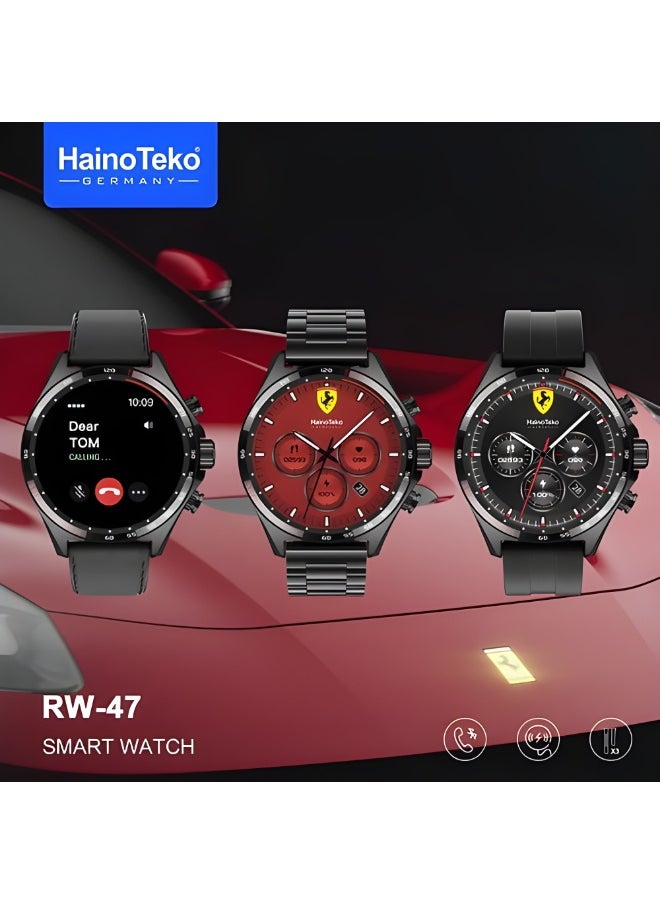 Haino Teko - Hainoteko RW-47 Smart Watch with Amoled Display; 3 Straps; Elegant, Rust-Resistant Stainless Steel in Black - Image 1