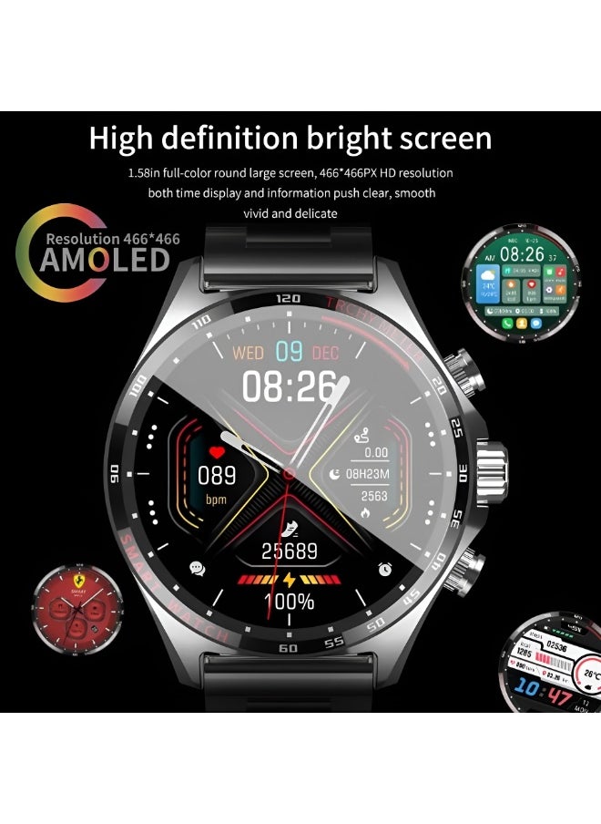Haino Teko - Hainoteko RW-47 Smart Watch with Amoled Display; 3 Straps; Elegant, Rust-Resistant Stainless Steel in Black - Image 1