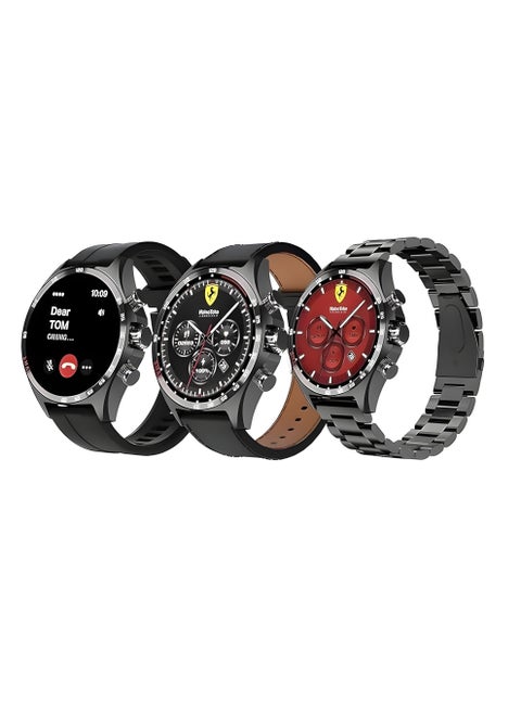 Hainoteko RW-47 Smart Watch with Amoled Display; 3 Straps; Elegant, Rust-Resistant Stainless Steel in Black