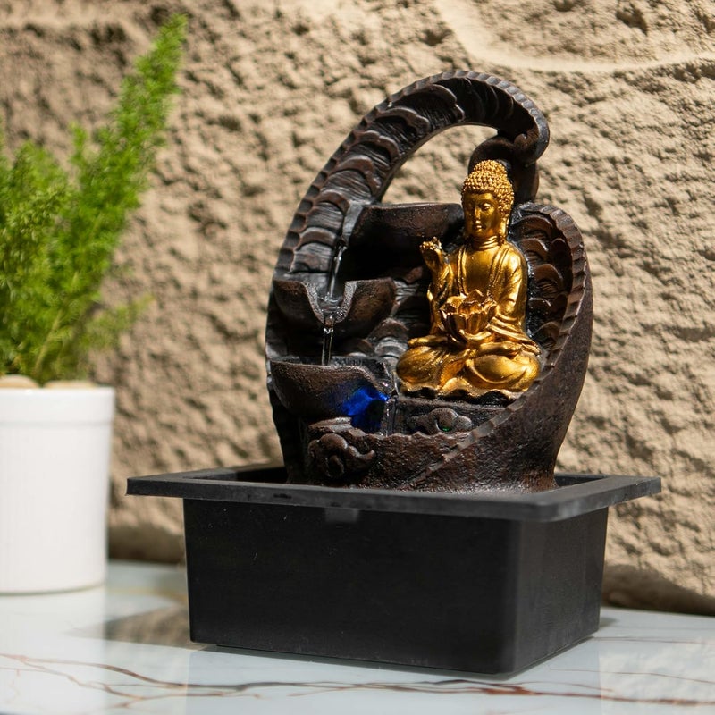 EXPLEASIA EXPLEASIA Mini Buddha Table top Water Fountain for Home and Office Living Room Decor Gift Items Home Office Decoration Item Buddha  - Image 2