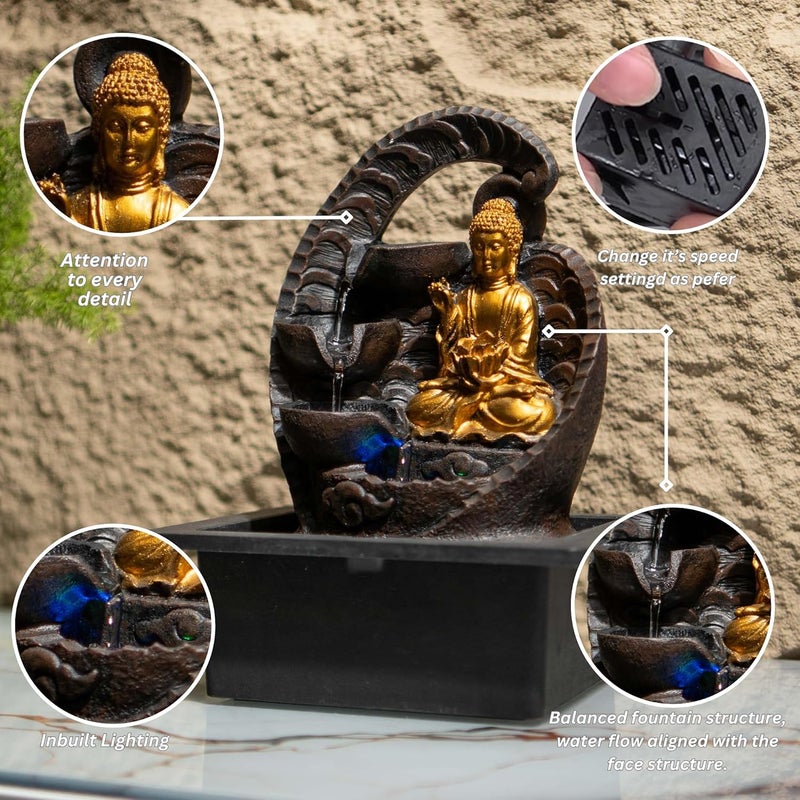 EXPLEASIA EXPLEASIA Mini Buddha Table top Water Fountain for Home and Office Living Room Decor Gift Items Home Office Decoration Item Buddha  - Image 5