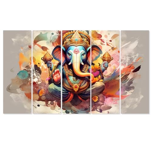 DEKORSTATION Multicolor Multiple Frames, Beautiful Lord Ganesha, Ganpati Wall Painting for Living Room, Bedroom, Office, Hotels, Drawing Room Wooden Framed Digital Painting | dspnl560 - Image 2