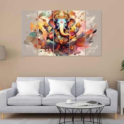 DEKORSTATION Multicolor Multiple Frames, Beautiful Lord Ganesha, Ganpati Wall Painting for Living Room, Bedroom, Office, Hotels, Drawing Room Wooden Framed Digital Painting | dspnl560 - Image 3