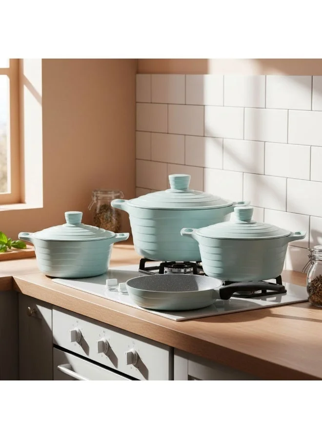 PARFAIT 7-Piece Wave Die Cast Aluminum Cookware Set Light Green 13.8 x 34.5 x 57 cm XB-RD7GREEN