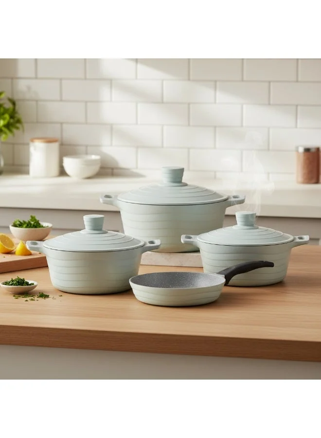 PARFAIT 7-Piece Wave Die Cast Aluminum Cookware Set Light Green 13.8 x 34.5 x 57 cm XB-RD7GREEN