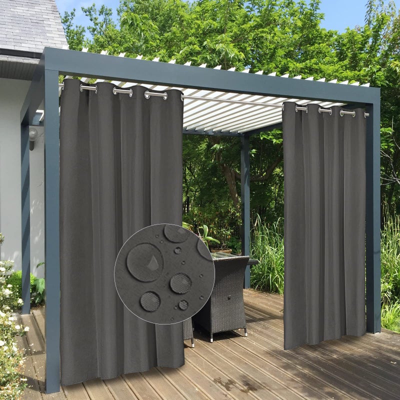 Easy-Going EasyGoing 100 Waterproof Outdoor Curtains Windproof Weatherproof Porch Curtains Premium Thick Outdoor Privacy Grommet Top Panels for Patio Gazebo and Pergola 2 Panels 54x84 inch Dark Grey 