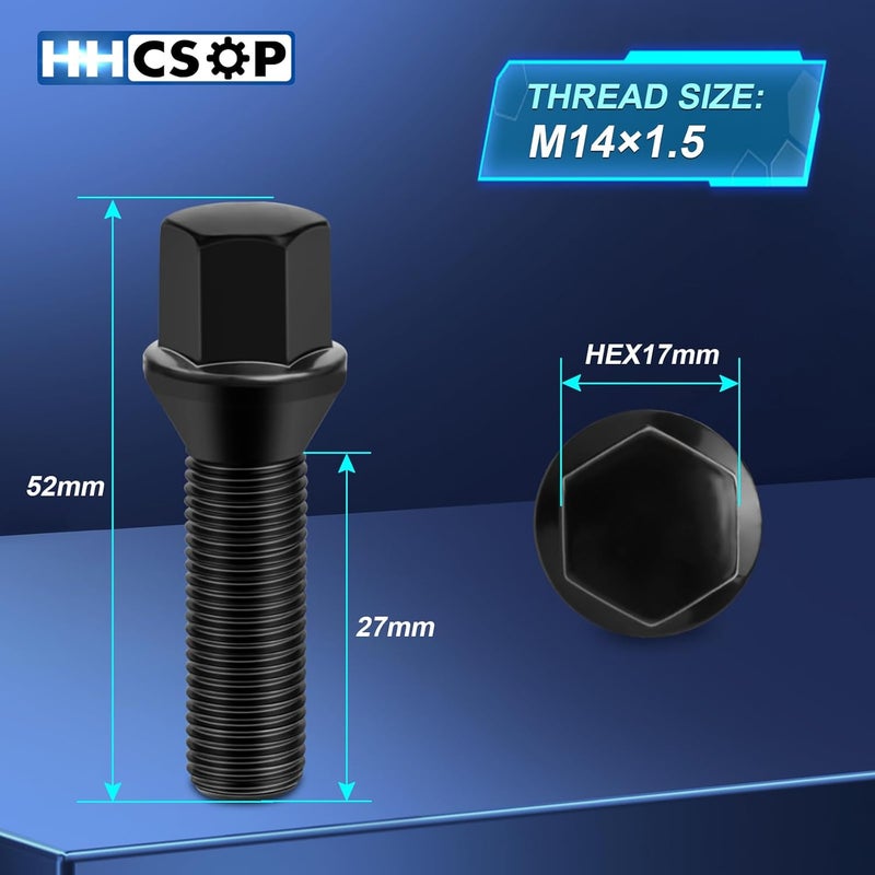 HHCSOP 14x1.5 Lug Bolts - 20 Pcs Black Wheel Bolts with 27mm Shank and 17mm Hex - Image 3