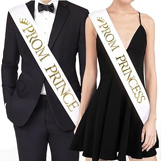 TTCOROCK "Prom Prince" and"Prom Princess" Sashes - Graduation Party School Party Accessories, White with Gold Print - Image 1