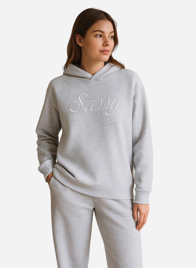 victor and jane Grey Sassy Soul Slogan Hoodie - 100% Cotton Fleece - Image 1