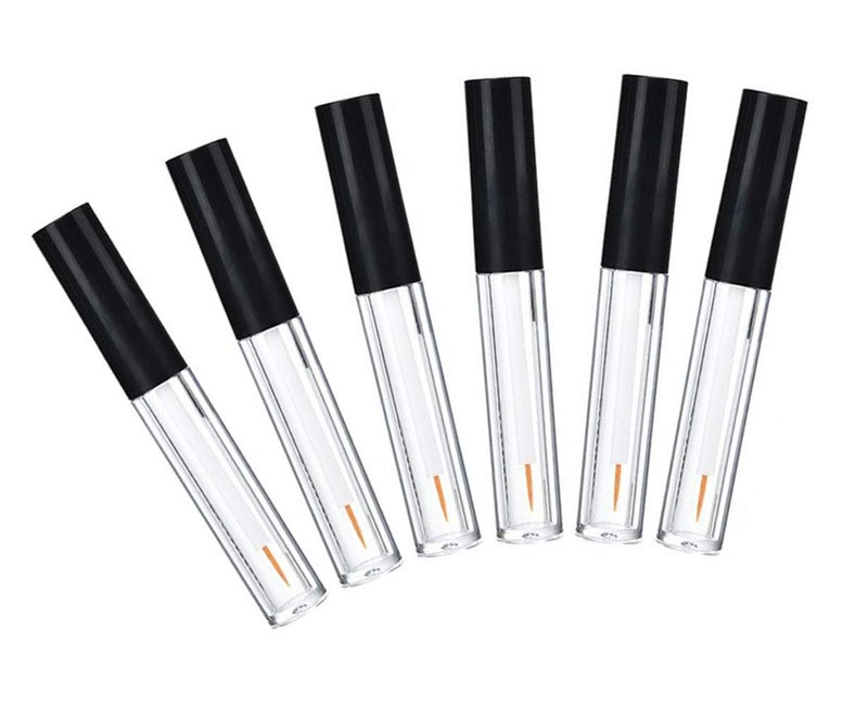 6Pcs 2ML Empty Clear Plastic Eyeliner Tube Container Mascara Bottles Makeup Eyelashes Tube Eyeliner Vials with Rubber Plug and Black Lid Eyelash Growth Oil Storage Holder Eye Gloss Liquid Tube