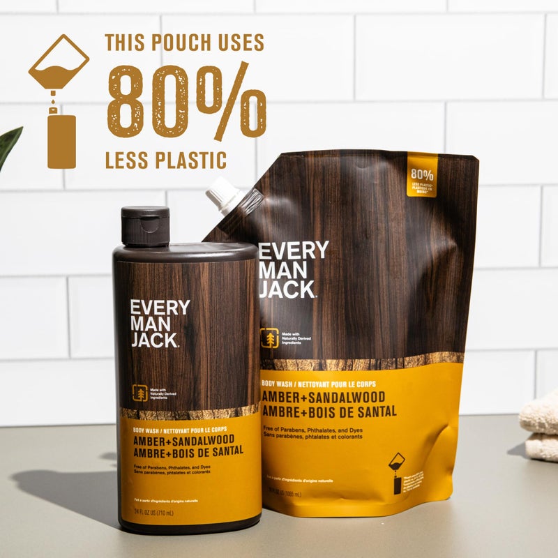 Every Man Jack Amber + Sandalwood Mens Body Wash Refill Starter Pouch - Naturally Derived Ingredients - Paraben Free, Phthalate Free, Dye Free - (1-36oz pouch, 1-24oz bottle) - Image 3