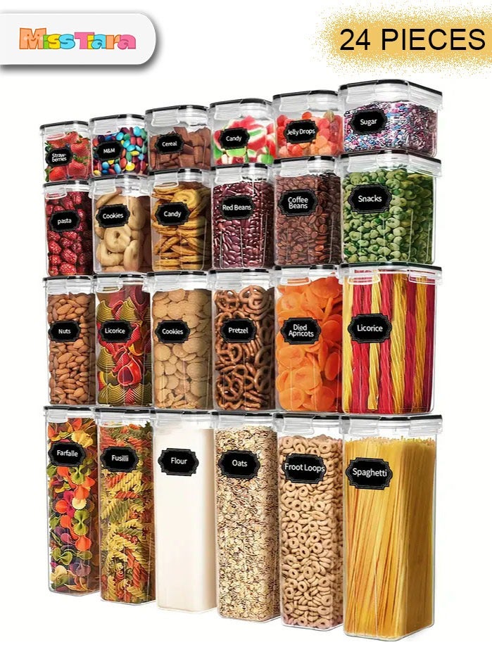 MissTiara حاويات تخزين الطعام محكمة الإغلاق مع أغطية 24 قطعة لتنظيم المطبخ - خالية من BPA حاويات المطبخ للحبوب، الأرز، الدقيق والشوفان - ملعقة قياس مجانية، علامة و 24 ملصق 24 قطعة - Image 1