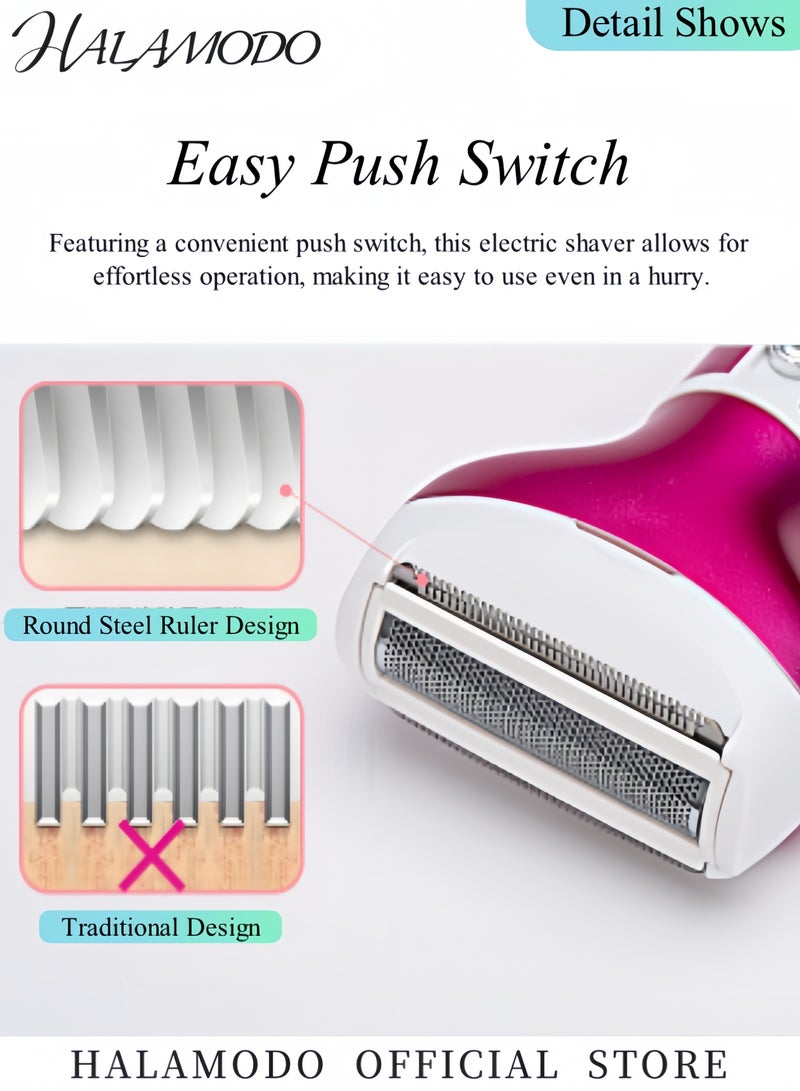 4PCS Women's Electric Razor Shaver Electric Bikini Trimmer Pubic Hair Removal Wet & Dry Painless Shaver for Legs Underarms Eyebrow Face Nose - Image 3