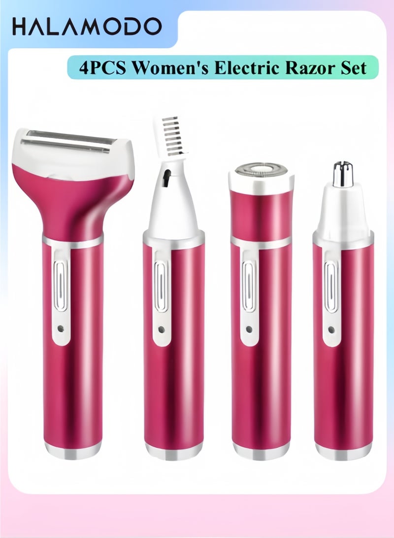 4PCS Women's Electric Razor Shaver Electric Bikini Trimmer Pubic Hair Removal Wet & Dry Painless Shaver for Legs Underarms Eyebrow Face Nose - Image 1