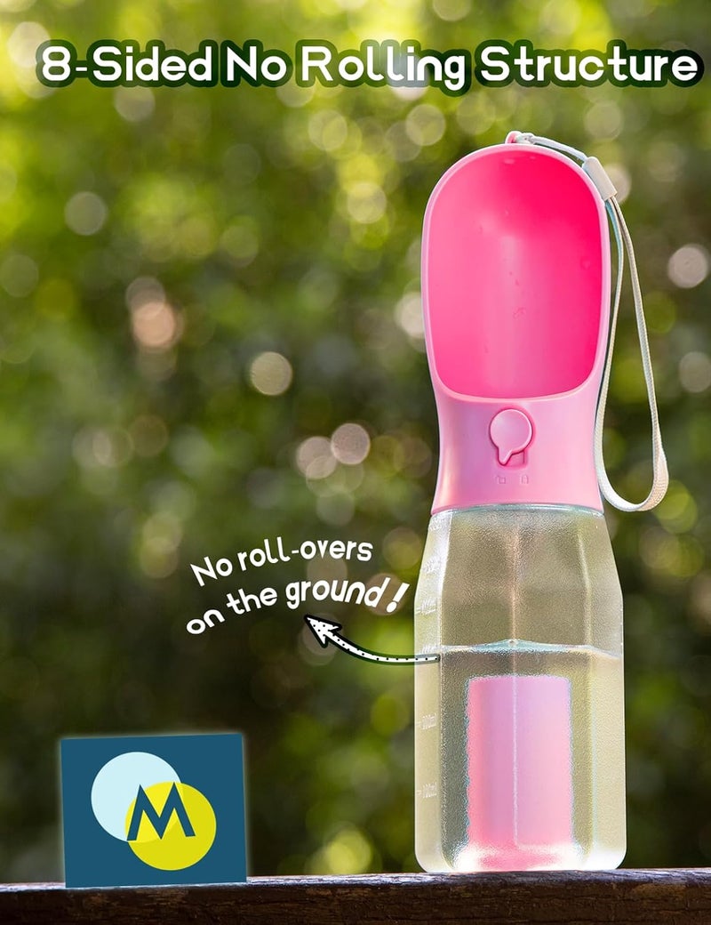 MoonyMars Portable Dog Water Bottle, 3-in-1 Dog Travel Water Bowl with Food Container & Poop Bag Holder, Pet Water Dispenser Summer Outdoor Walking Hiking Accessories for Small Dog - Pink, 10oz - Image 5