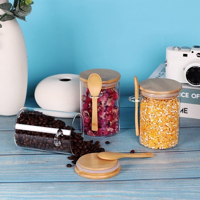 UREVO Set of 3 Pcs Glass Storage Jar with Bamboo Lids and bamboo Spoon, Airtight Food Jars Kitchen Food Storage Containers For Serving Tea, Coffee, Flour, Sugar, Candy, Cookie, Spice - Image 2