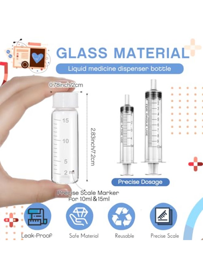 Baderke 6 Pcs Liquid Medicine Travel Container Scale Glass Bottles Single Dose Medicine Bottles Dispenser with Leakproof Plug and 5ml10ml Plastic Syringe Travel Essentials AccessoriesClear15 ml - Image 3