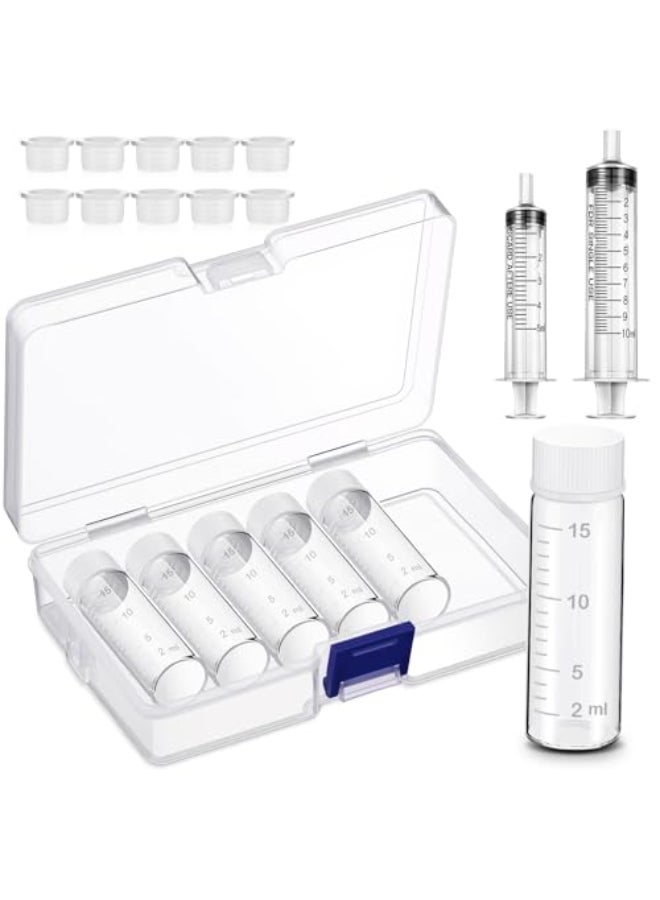 Baderke 6 Pcs Liquid Medicine Travel Container Scale Glass Bottles Single Dose Medicine Bottles Dispenser with Leakproof Plug and 5ml10ml Plastic Syringe Travel Essentials AccessoriesClear15 ml - Image 1