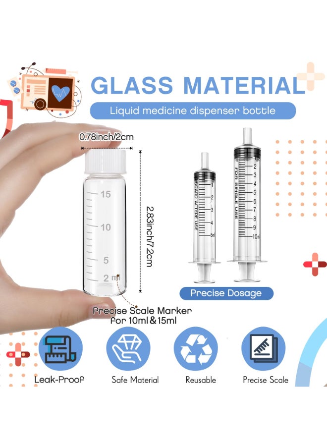 Baderke 6 Pcs Liquid Medicine Travel Container Scale Glass Bottles Single Dose Medicine Bottles Dispenser with Leakproof Plug and 5ml10ml Plastic Syringe Travel Essentials AccessoriesClear15 ml - Image 4