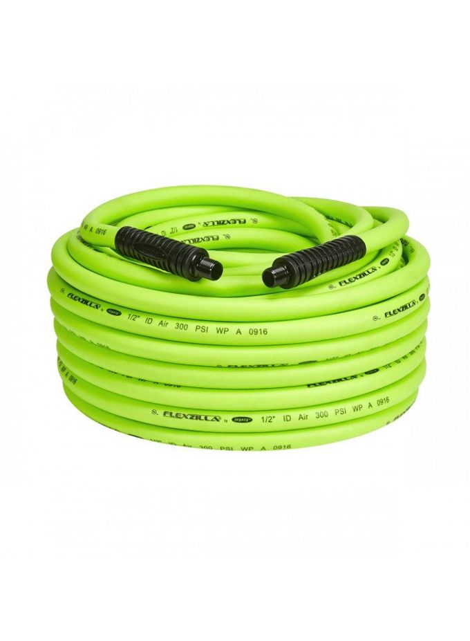 Flexzilla Air Hose, 1/2 in. x 100 ft., 3/8 in. MNPT Fittings, Heavy Duty, Lightweight, Hybrid, ZillaGreen HFZ12100YW3 - Image 1
