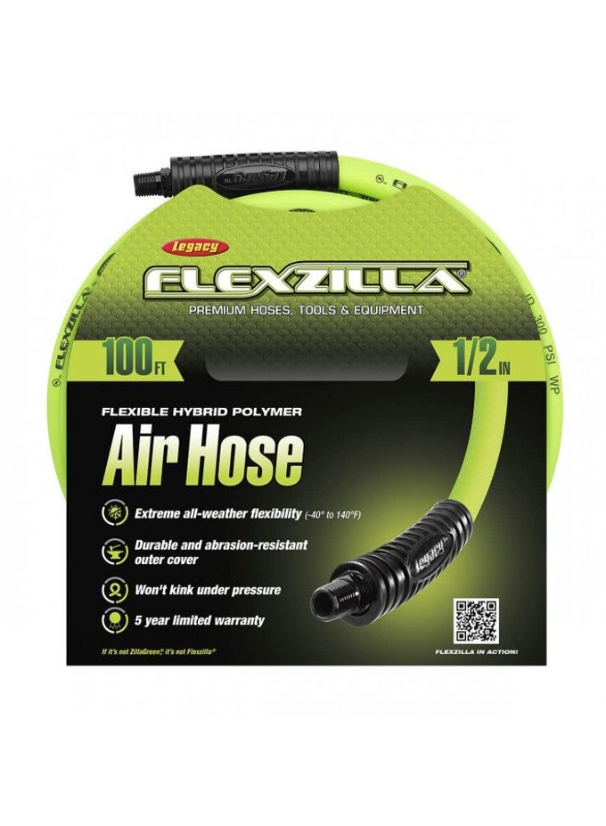 Flexzilla Air Hose, 1/2 in. x 100 ft., 3/8 in. MNPT Fittings, Heavy Duty, Lightweight, Hybrid, ZillaGreen HFZ12100YW3 - Image 2