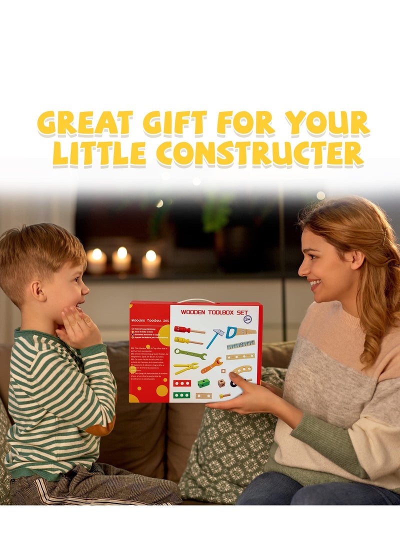 37 Pieces Kids Tool Set Pretend To Play Toddler Wooden Tool Toys With Toolbox Educational Dry Structure Toys For 2 3 4 5 6 Year Old Boys And Girls Birthday Gifts - Image 3