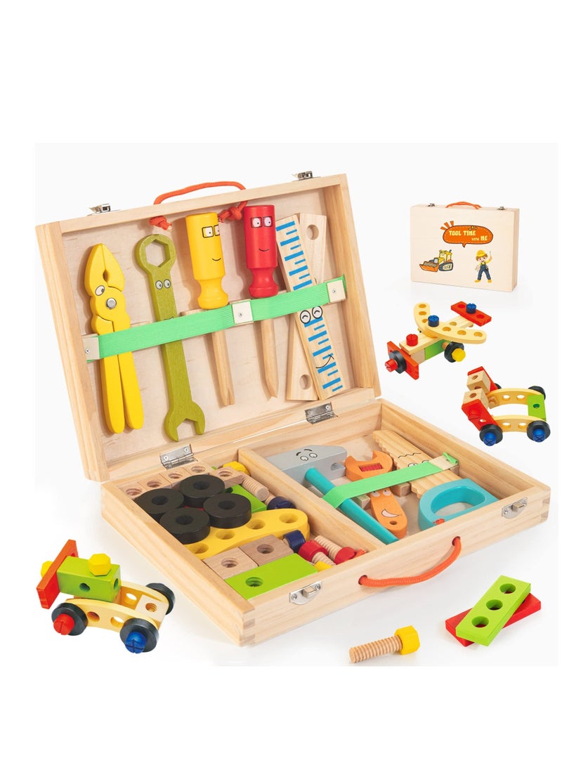 37 Pieces Kids Tool Set Pretend To Play Toddler Wooden Tool Toys With Toolbox Educational Dry Structure Toys For 2 3 4 5 6 Year Old Boys And Girls Birthday Gifts - Image 4