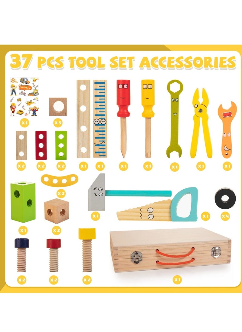 37 Pieces Kids Tool Set Pretend To Play Toddler Wooden Tool Toys With Toolbox Educational Dry Structure Toys For 2 3 4 5 6 Year Old Boys And Girls Birthday Gifts - Image 5