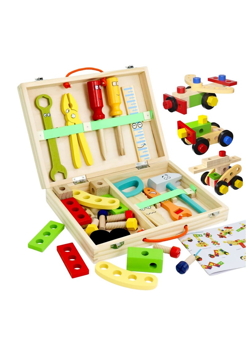 37 Pieces Kids Tool Set Pretend To Play Toddler Wooden Tool Toys With Toolbox Educational Dry Structure Toys For 2 3 4 5 6 Year Old Boys And Girls Birthday Gifts - Image 1