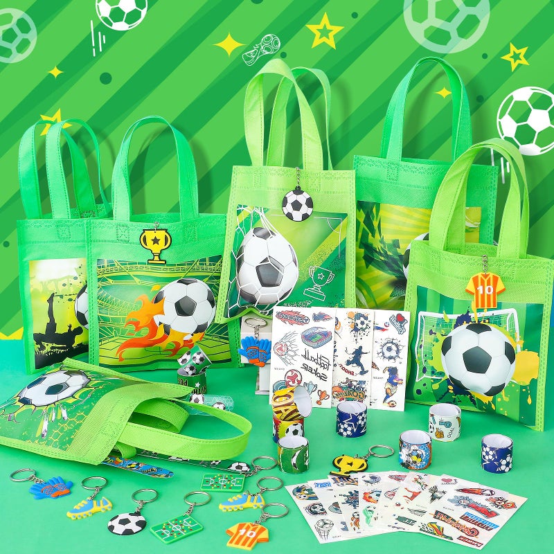 Tacobear Football Party Bags Fillers 48PCS Football Gifts for Boys Football Party Bags, Non-Woven Tote Bag, Slap Bands, Snap Bands, Keychains, Stickers, Temporary Tattoos Party Favours Kids for Games Prizes  - Image 2