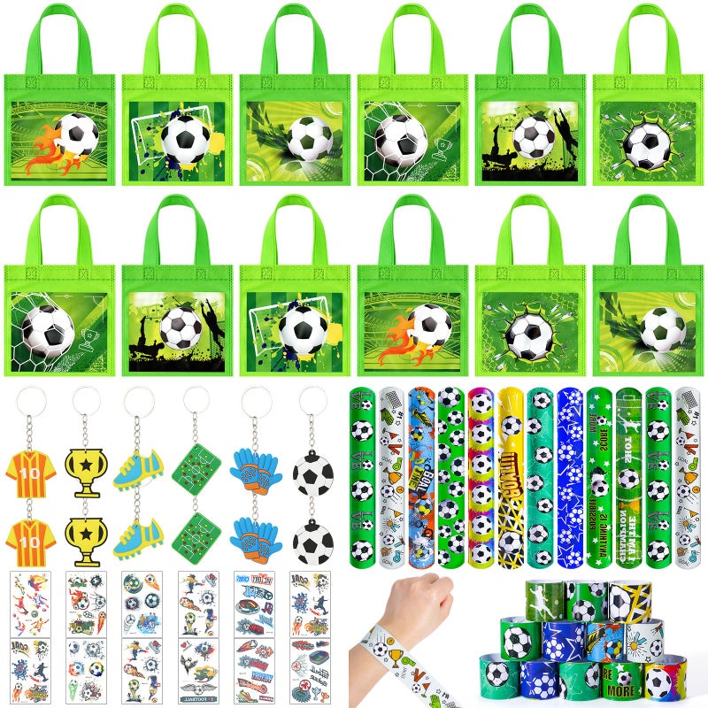 Tacobear Football Party Bags Fillers 48PCS Football Gifts for Boys Football Party Bags, Non-Woven Tote Bag, Slap Bands, Snap Bands, Keychains, Stickers, Temporary Tattoos Party Favours Kids for Games Prizes  - Image 1