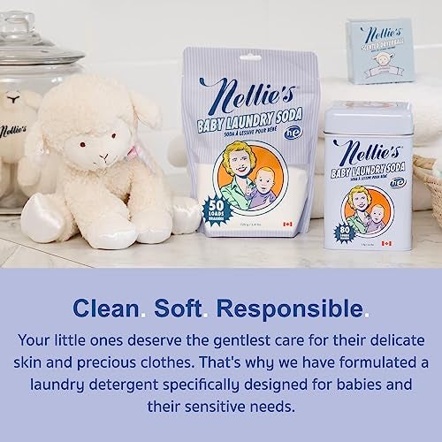 Nellie's Natural Baby Powder Laundry Detergent Tin - 50 Loads - Safe For Infants Sensitive Skin - Fragrance-Free and Hypoallergenic - (Made in Canada) - Image 2
