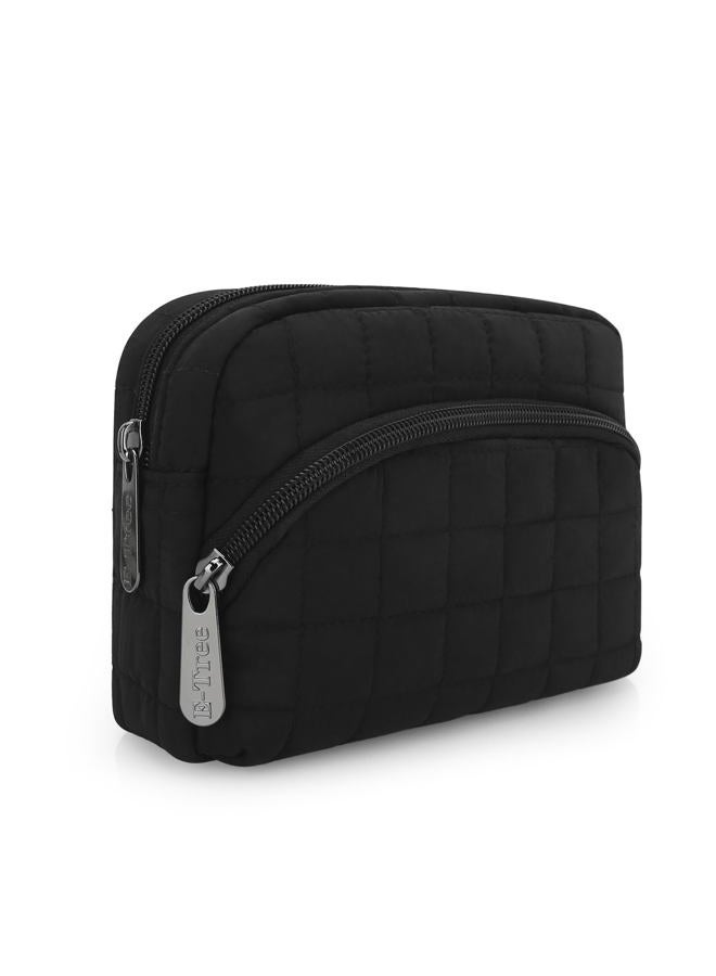 E-Tree Makeup Bag, Quilted Cosmetic Bag for Women, Puffer Make up Pouch for Purse,Travel Toiletry Organizer Case Black - Image 1