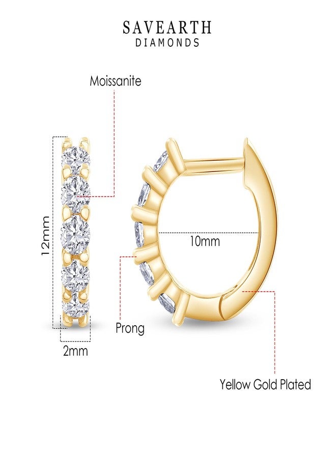 SAVEARTH DIAMONDS 18K Yellow Gold Plated 5 Stone Hoop Earrings for Women | 2.5MM Moissanite Diamond Huggie Earrings | Cuff Earrings Huggie Stud Jewelry Gift for Her (0.55 Cttw) - Image 2