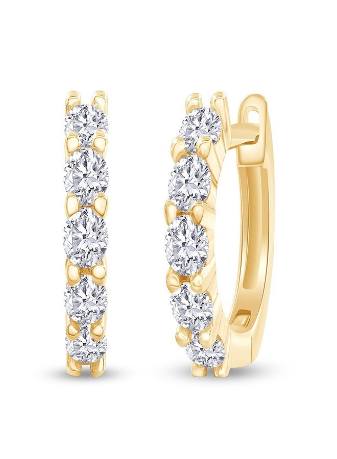 SAVEARTH DIAMONDS 18K Yellow Gold Plated 5 Stone Hoop Earrings for Women | 2.5MM Moissanite Diamond Huggie Earrings | Cuff Earrings Huggie Stud Jewelry Gift for Her (0.55 Cttw) - Image 1