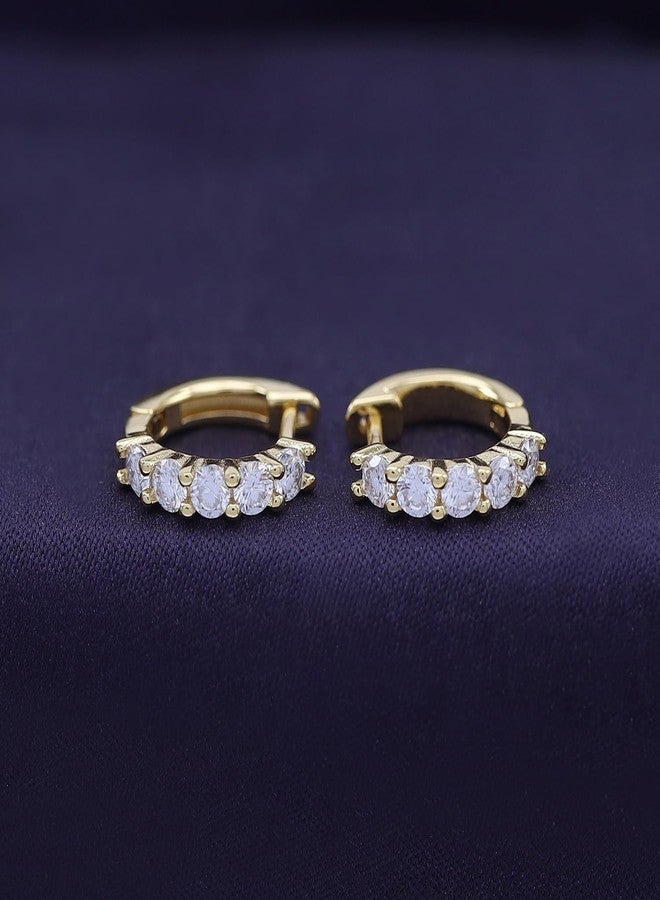 SAVEARTH DIAMONDS 18K Yellow Gold Plated 5 Stone Hoop Earrings for Women | 2.5MM Moissanite Diamond Huggie Earrings | Cuff Earrings Huggie Stud Jewelry Gift for Her (0.55 Cttw) - Image 3