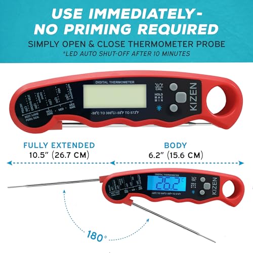KIZEN Instant Read Meat Thermometer Digital - Food Thermometer for Cooking, Grill, Oven, BBQ - Waterproof and Backlit Display - Image 2