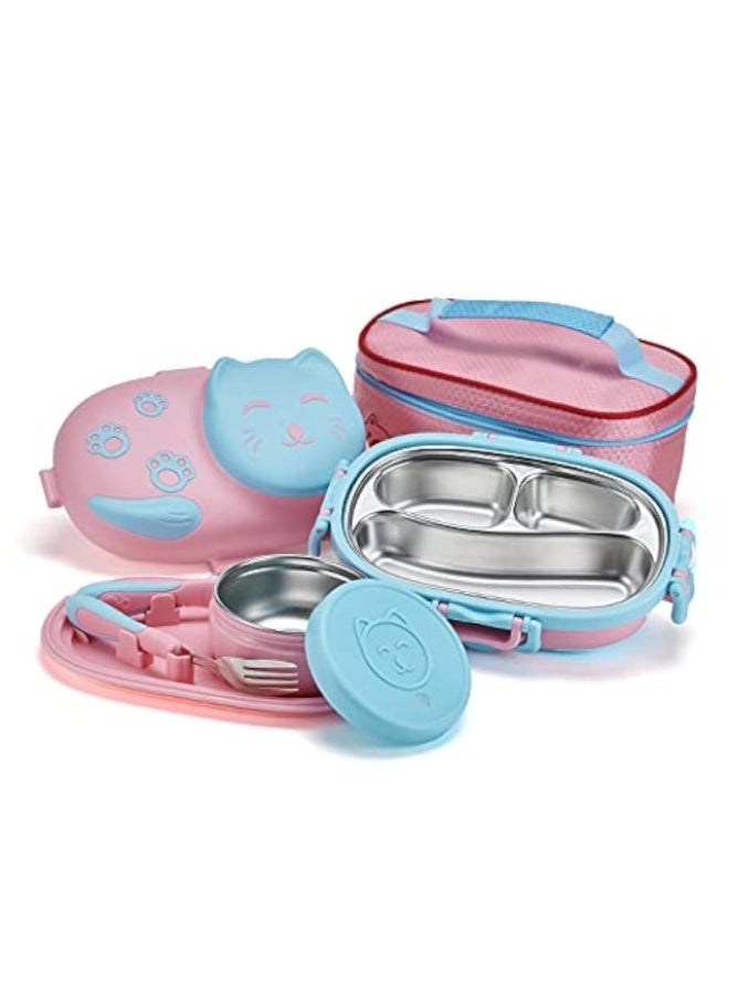 اي ديد صندوق غداء لطيف على شكل قطة للأطفال، معزول وآمن للاستخدام في غسالة الأطباق، سهل التنظيف، مقاوم للتسرب، مصنوع من الفولاذ المقاوم للصدأ، خالٍ من مادة BPA - Image 4