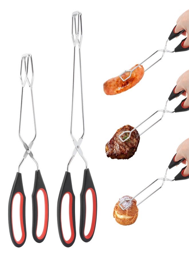Ranjaner 2Pcs Stainless Steel Scissor Tongs Cooking Scissor Tongs Food Tongs Kitchen Tongs Kitchen Baking Bread Food Tong Barbecue Grilling Tongs Tool for Flipping Food(Black+red,Size:9/11inch) - Image 1