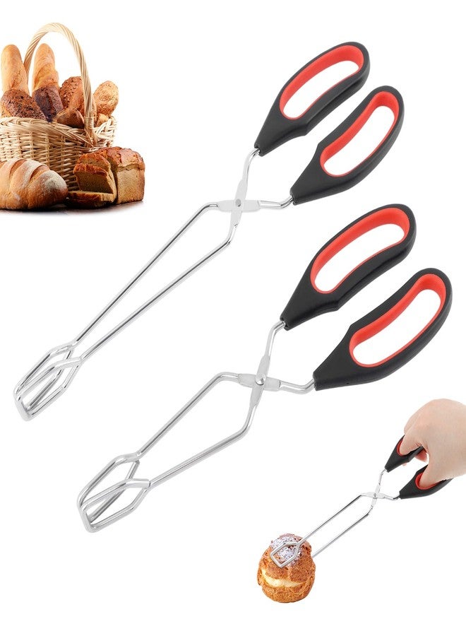 Ranjaner 2Pcs Stainless Steel Scissor Tongs Cooking Scissor Tongs Food Tongs Kitchen Tongs Kitchen Baking Bread Food Tong Barbecue Grilling Tongs Tool for Flipping Food(Black+red,Size:9/11inch) - Image 2
