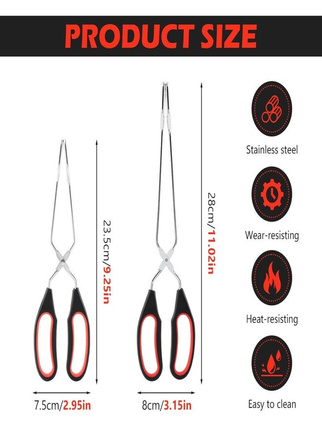Ranjaner 2Pcs Stainless Steel Scissor Tongs Cooking Scissor Tongs Food Tongs Kitchen Tongs Kitchen Baking Bread Food Tong Barbecue Grilling Tongs Tool for Flipping Food(Black+red,Size:9/11inch) - Image 3