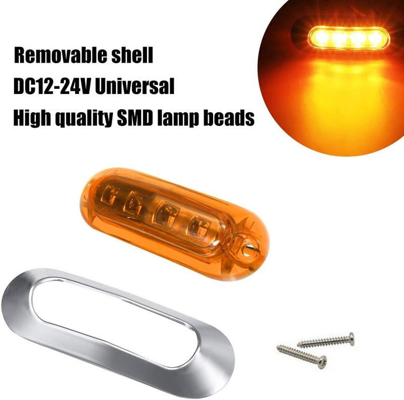 ALFU 10PCS Amber DC12V-24V 4 LED Side Marker Indicator Lights Lamp Front Rear Tail Clearance Lamp Interior Lights with Chrome Bezel Universial for Auto Car Bus Truck Lorry Trailer Boat Deck Courtesy - Image 5