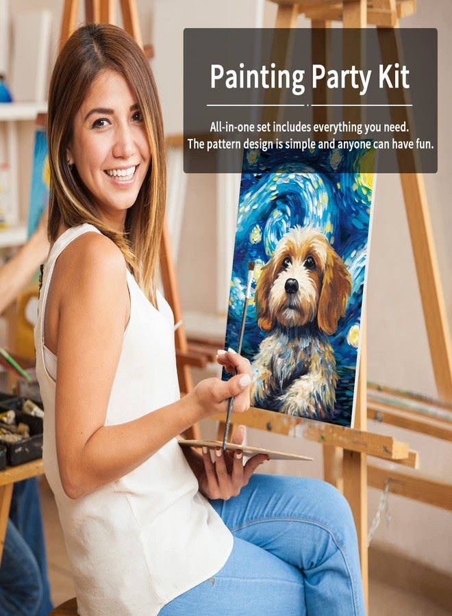 فوتشيك مجموعة رسم قماشية جاهزة من VOCHIC للرسم للكبار، لوازم حفلات الرسم والرشفة، لوحة قماشية مقاس 8x10 بوصة، مجموعة فنية لجرو وسماء مرصعة بالنجوم - Image 3